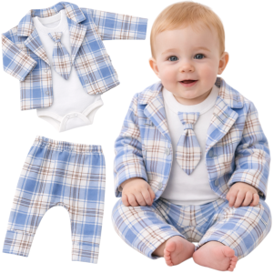  Elegancki komplet niemowlęcy 62/80 cm - krata niebieska