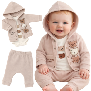 Dresik niemowlęcy 62-80 cm beżowy - 3 misie 