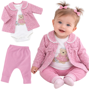 Elegancki komplet dziewczęcy 62/74 cm - Różowy z misiem 
