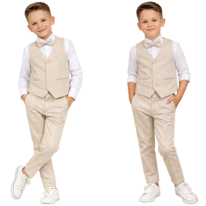 Garnitur elegancki chłopięcy z kamizelką 110/152cm - Beżowy