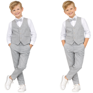 Garnitur elegancki chłopięcy z kamizelką 110/152cm - Szary