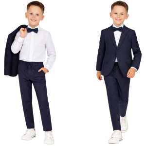 Garnitur chłopięcy elegancki 4 części 110/152 cm - Granatowy gładki