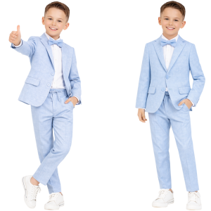  Garnitur chłopięcy elegancki 4 części 110/152 cm - Niebieski gładki