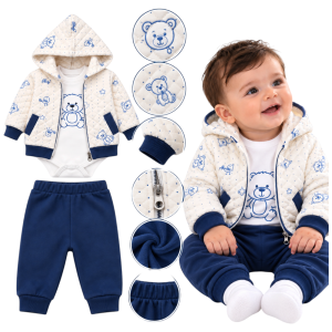 Dres niemowlęcy chłopięcy 3 części 100% bawełna body miś granatowy 62/80 cm