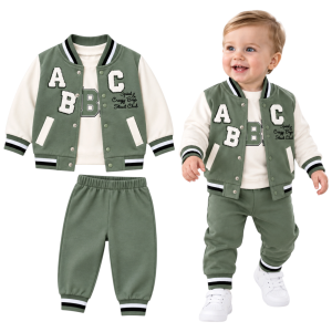 Dres chłopięcy komplet 100% bawełna zielony ABC bluza bluzka spodnie 74/86 cm