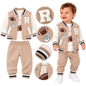  Komplet chłopięcy beżowy RUGBY 100% bawełna bluza bluzka spodnie 74/86 cm
