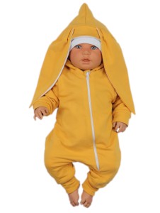 Kombinezon Pajac niemowlęcy wiosenny z uszkami - musztardowy