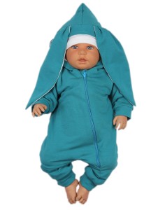 Kombinezon Pajac niemowlęcy wiosenny z uszkami - turkusowy